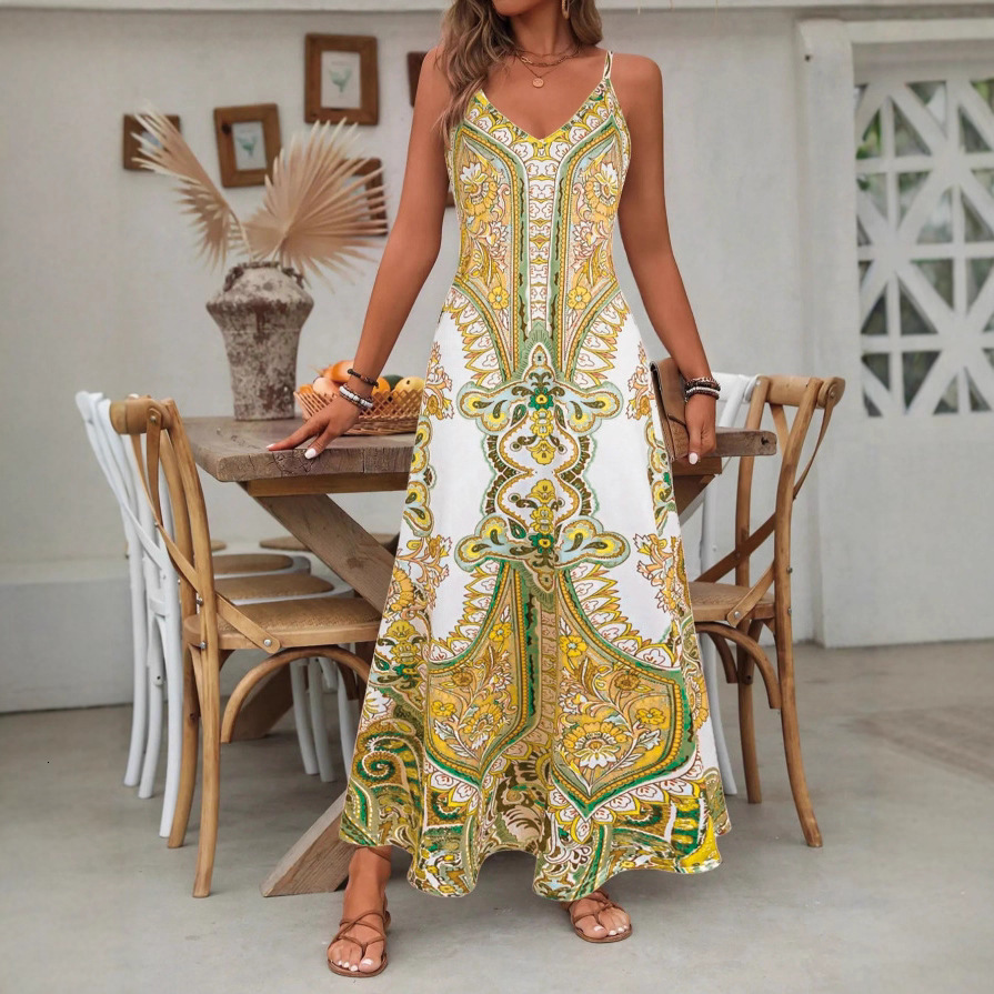 Blue and white porcelain print womens summer seaside vacation beach dress loose-fitting figure-flattering sun-protective strapless long dress - view 3