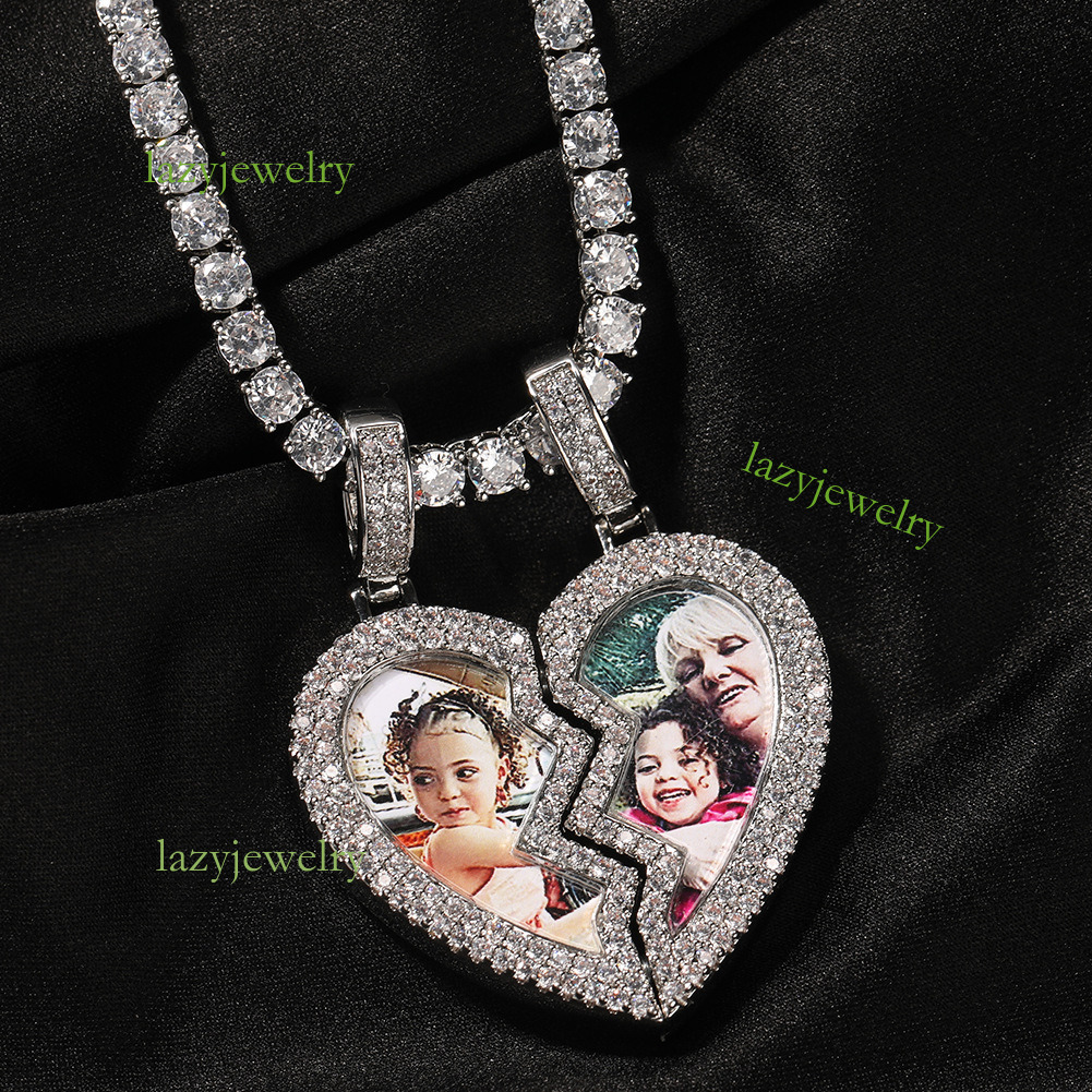 Hip hot new magnet set diamond moissanite love photo pendant necklace fashion personality DIY photo pendant for men and women