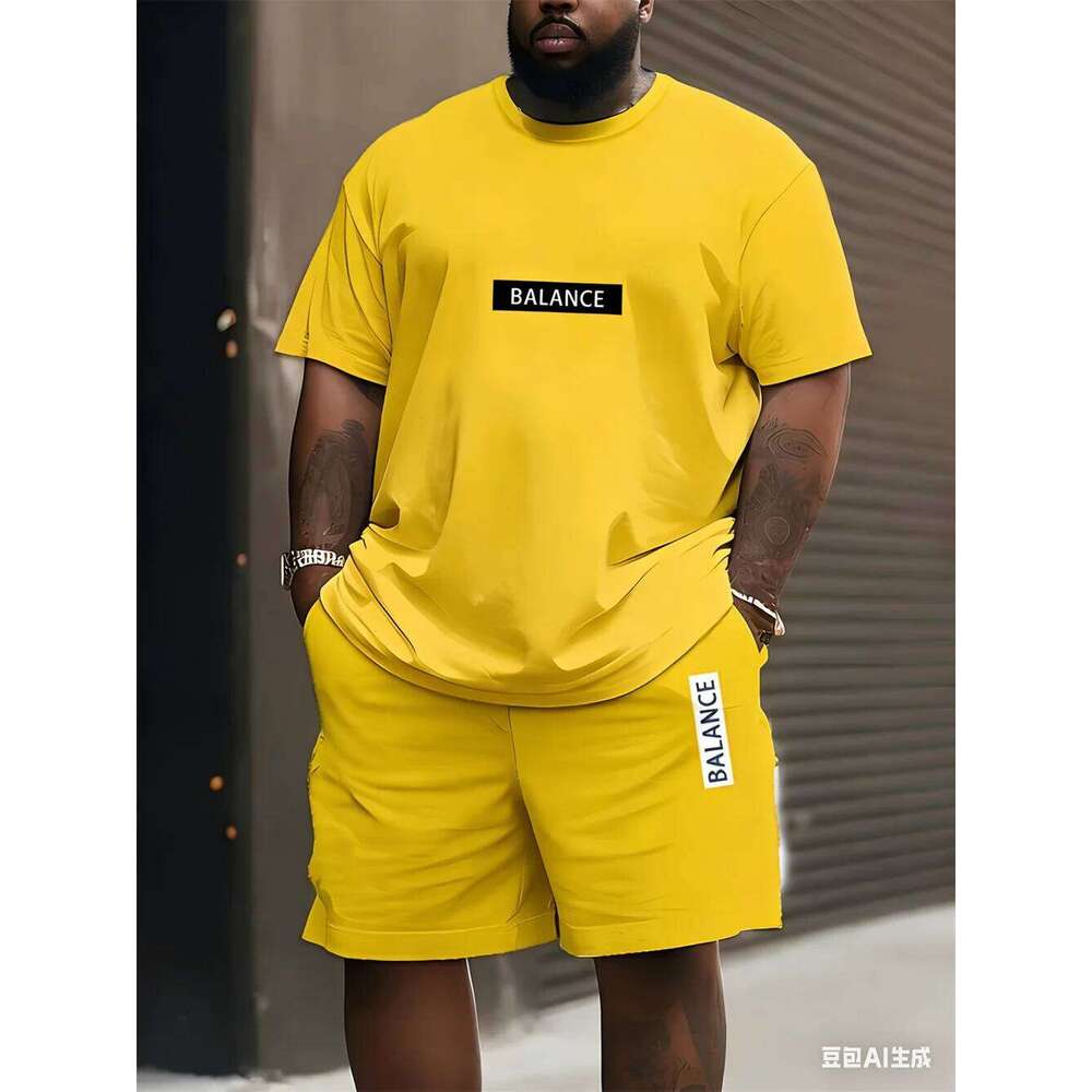 Men's plus size T-shirt set Summer Short-sleeved Shorts Fashion Classic Retro Print Casual and Breathable Suit for man 26Y0626 - view 3