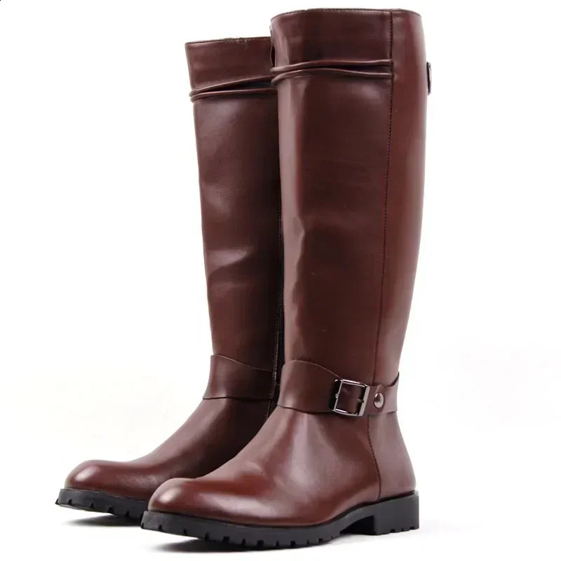 Plus Size 37-46 Top Quality Punk Style Gothic Knee High Motorcycle Boots Men Winter Soft Leather Long Boots for Man 260625 - view 4