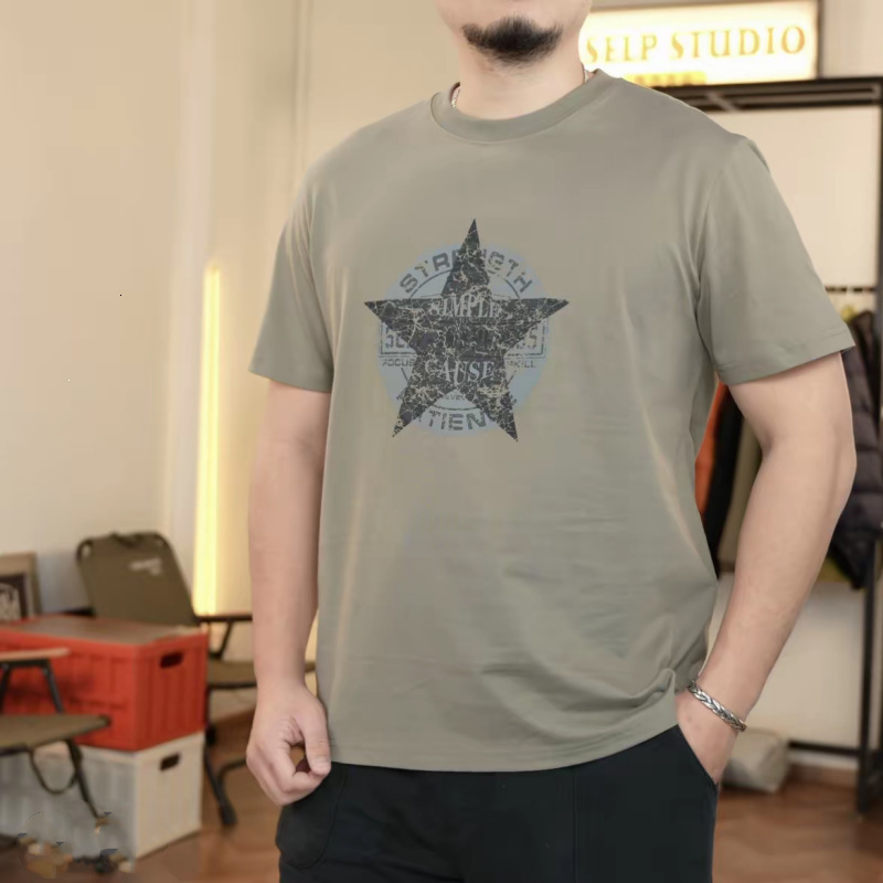 2026 Summer Main Product: Men's Casual Trendy Silk-Printed Light Cotton Short-Sleeve T-Shirt Men Round-Neck Pullover - view 5