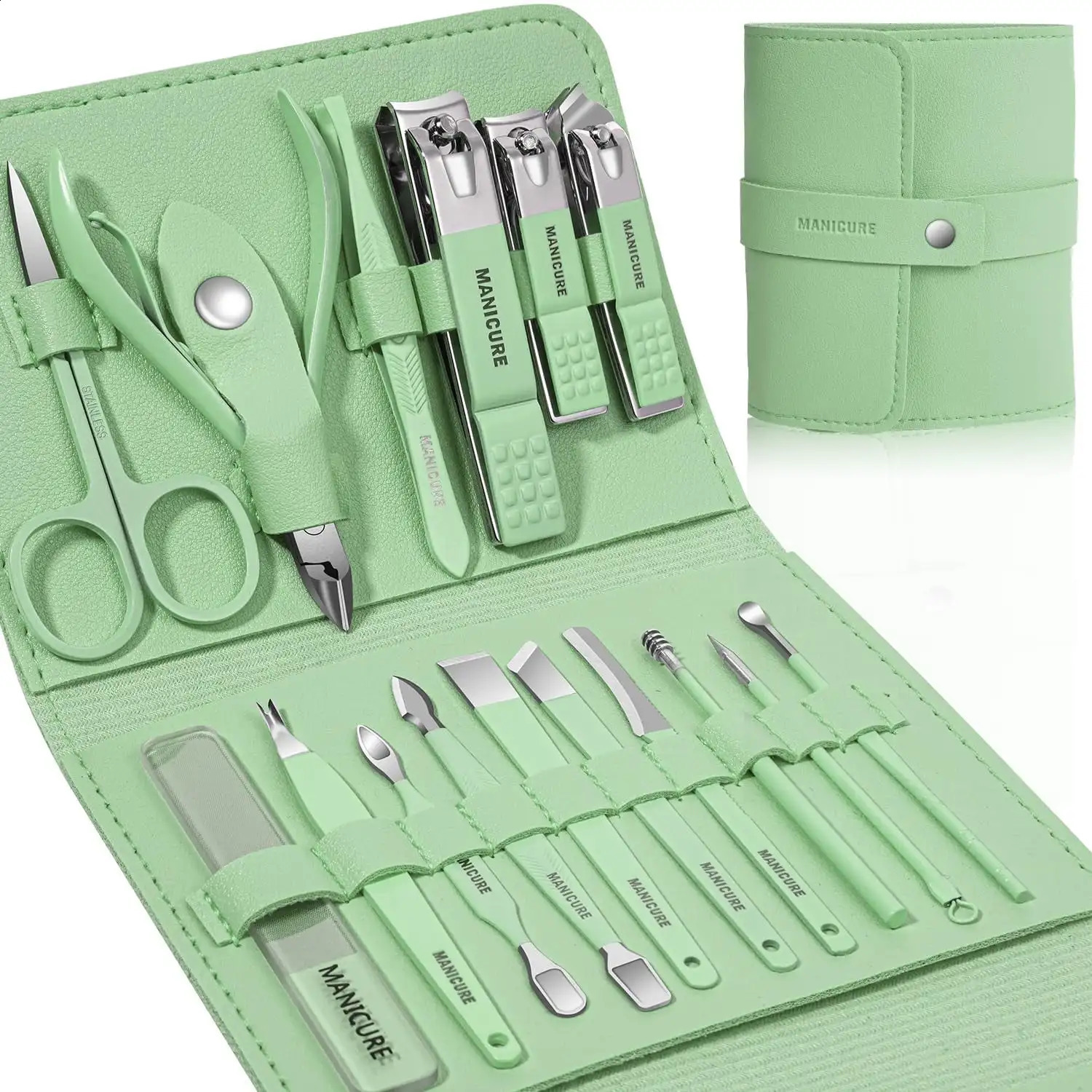 Green Cutics Nail Clippers Set 1 6PieceSt ainlessSt eelMa nicurePe dicureKi twi thTr avelCa nailCar ePer f ectGift forW ife G 260615