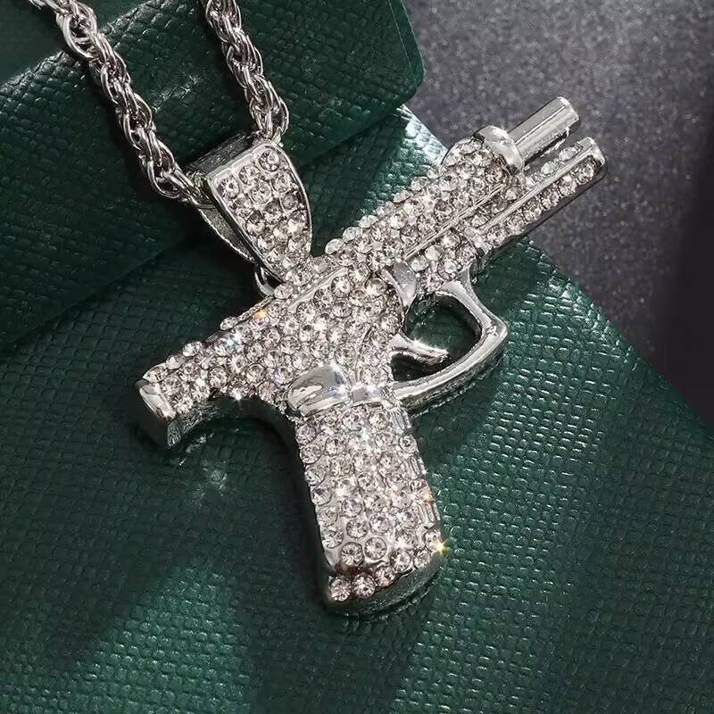 Bling Iced Out Men's Submachine Gun Pendant Necklace Cool Hip-Hop Rock Punk Style Street Party Jewelry Gift Made of 925 Silver - view 6