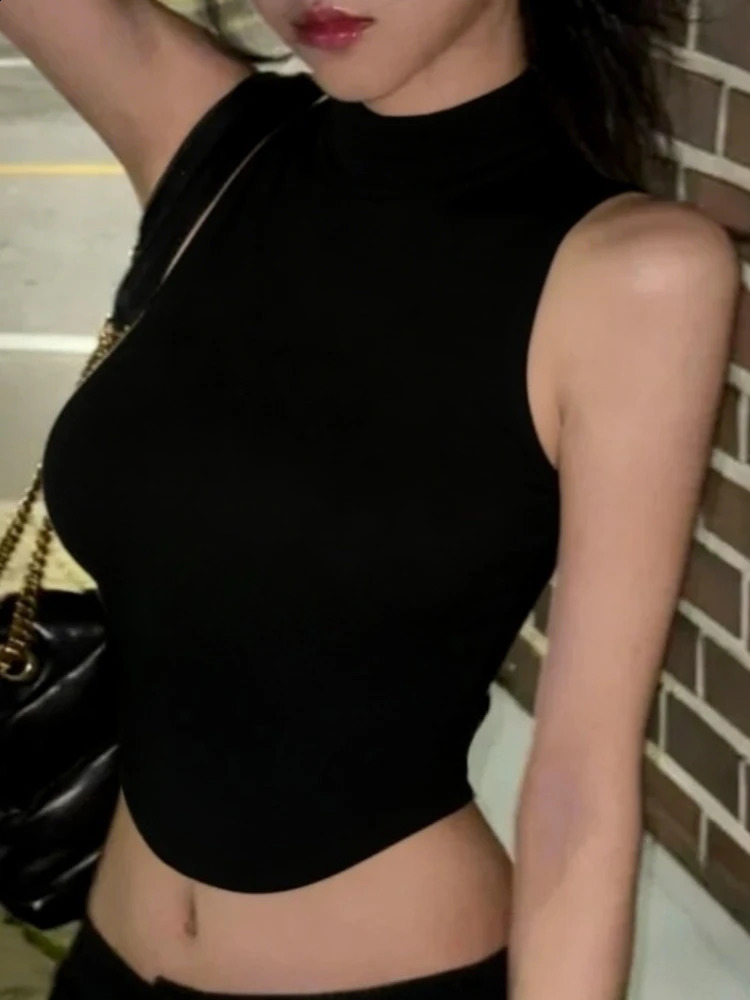 Korean Version Cinching Waist Solid Slim Sexy Crop Top 2026 Summer High Neck Sleeveles Tank Inner Wear Camisole 260618 - view 4