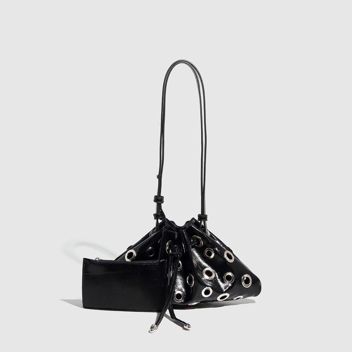 Metallic Handbag Rivet Single Shoulder Small Body Hollow Eyelet Drawstring Bucket Women's Bag Wholesale - view 3
