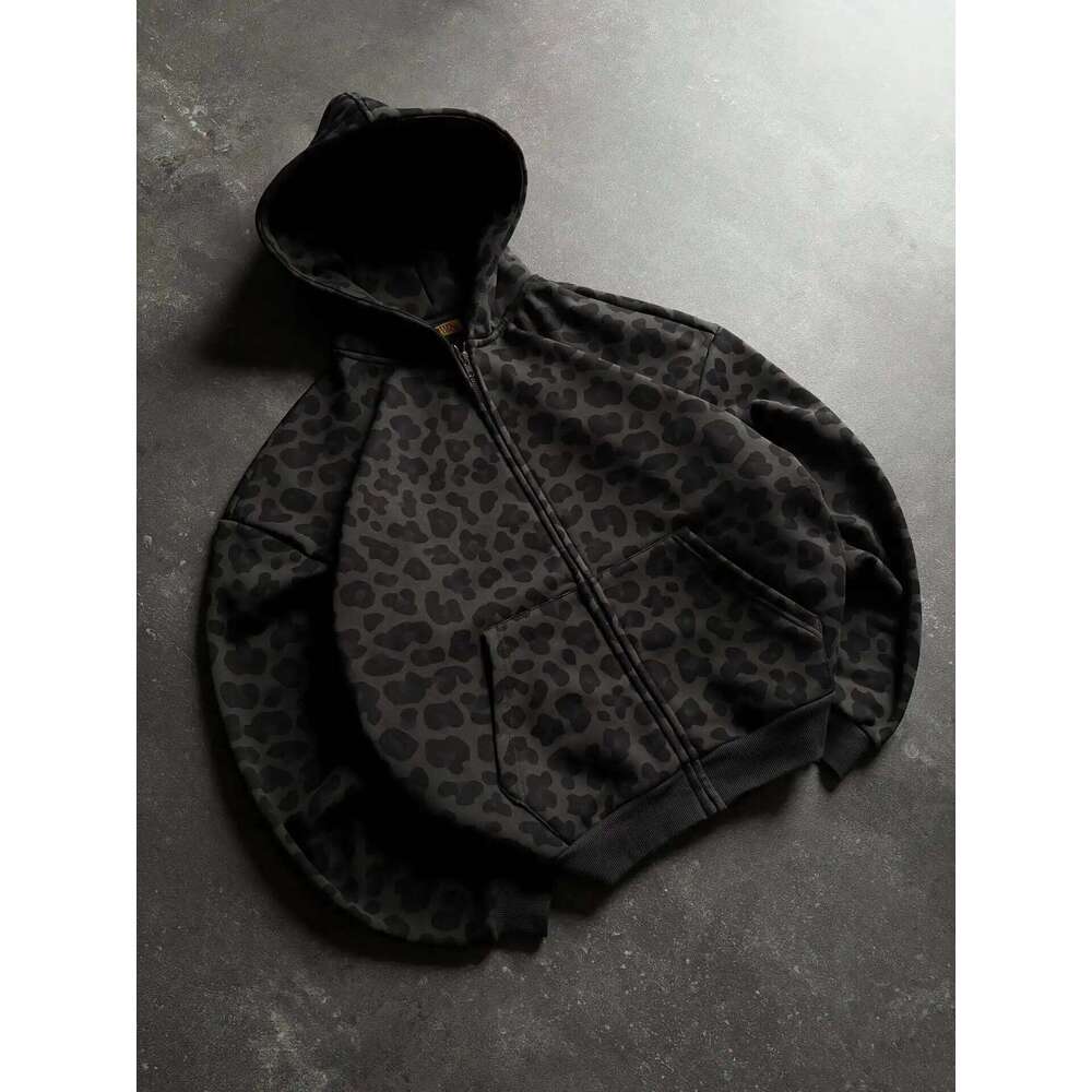 Y2K Zipper Autumn Winter Retro Leopard Print Hooded Sweatshirt for Men and Women Loose Design Clothes W260626 - view 5