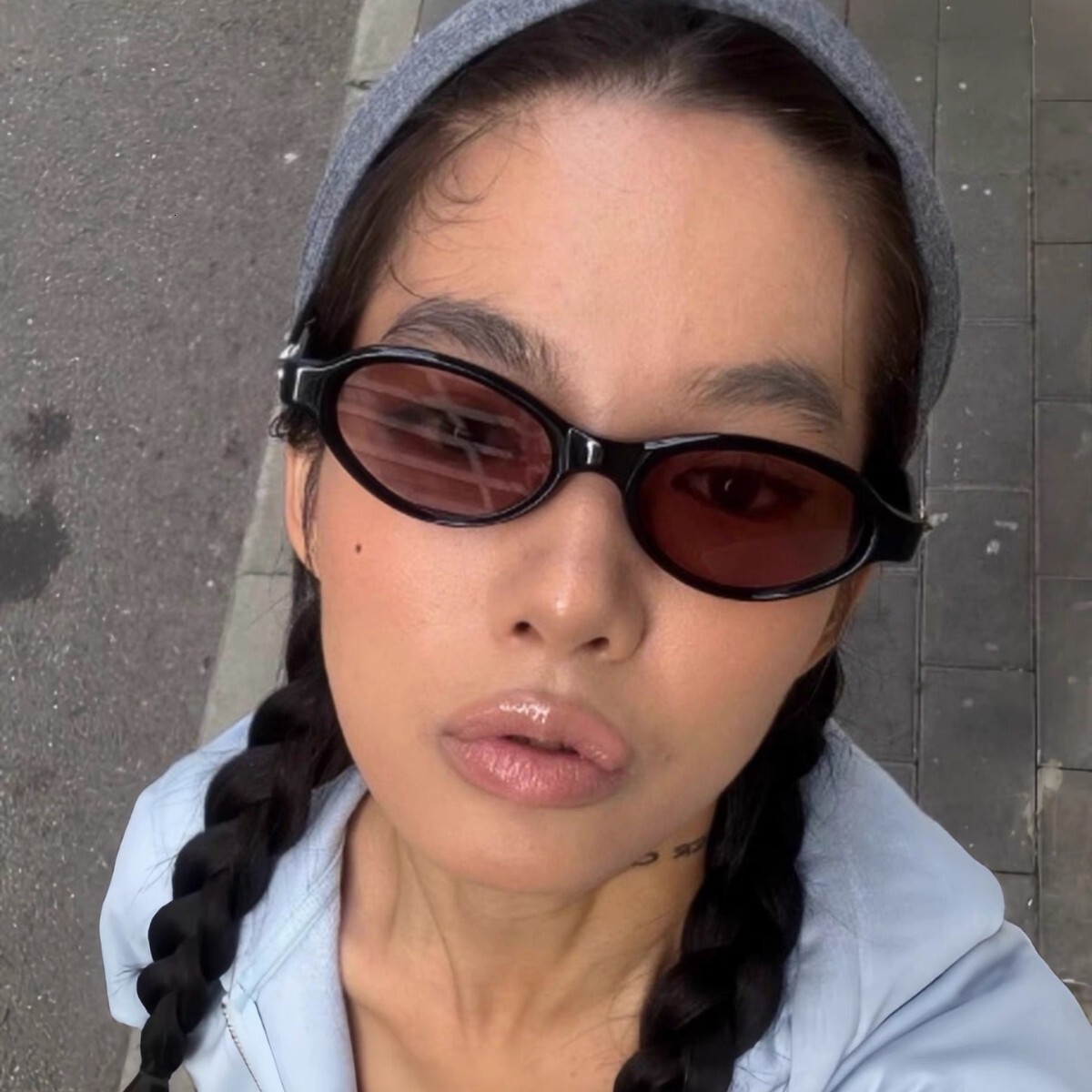 Korean style atmospheric oval cat eye Y K purple sunglasses for women unique street style UV protection suitable for round faces - view 1
