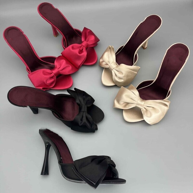 2026 Foreign Plus Size Shoes Bow Slippers Half Slippers High Heeled Sandals For Summer Outdoor Wear - view 3