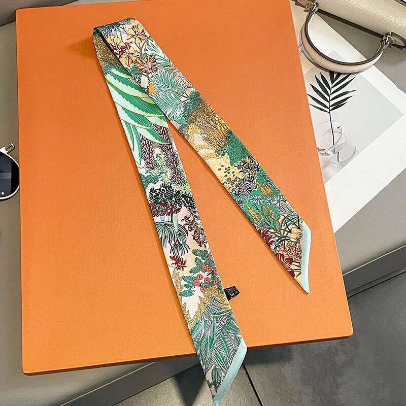 Summer Luxury Brand Jungle Print Silk Scarf Hair Band Tie Bag Small Scarves Vintage Satin Ribbon Decorate Accessories 26Y06226 - view 7