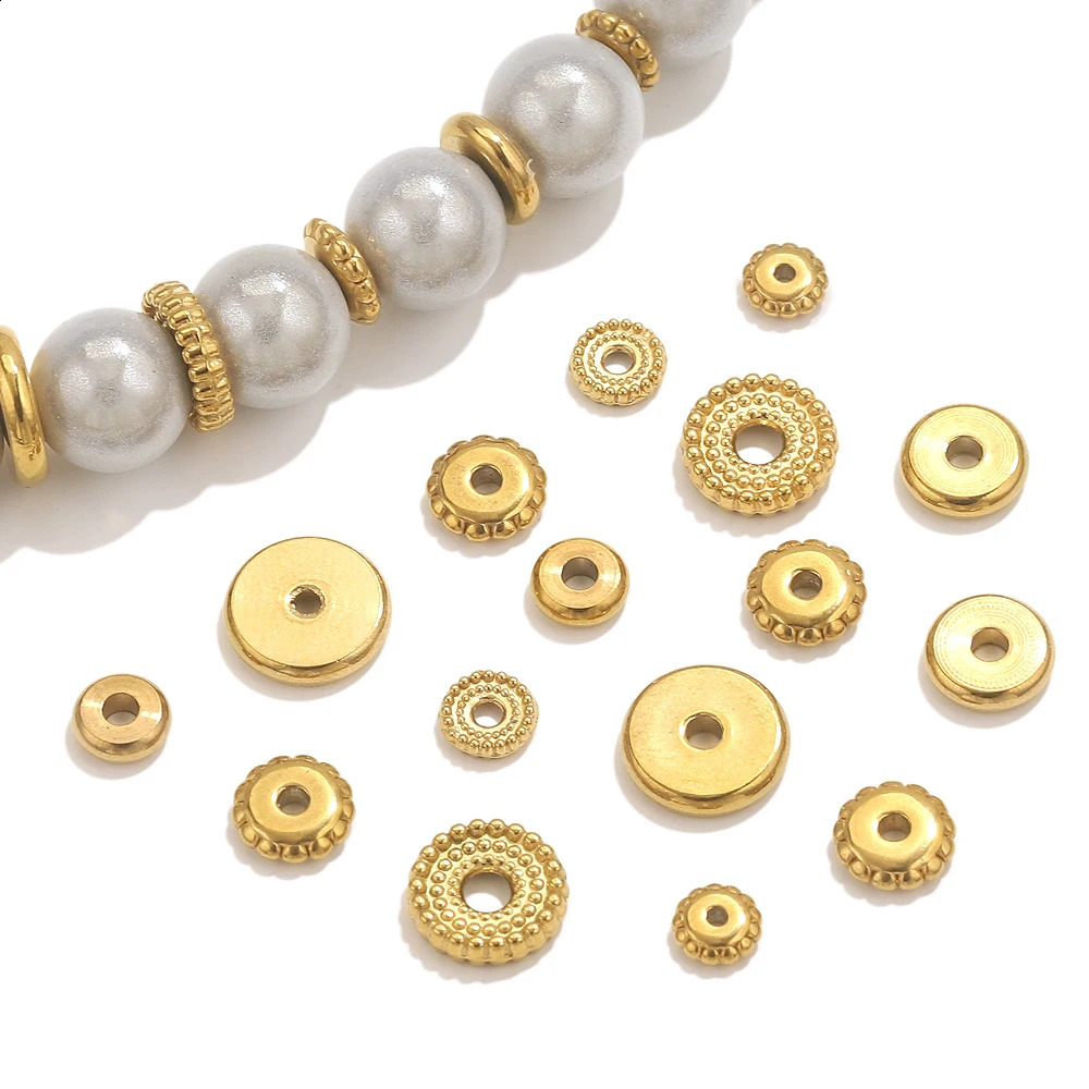 20pcs Stainless Steel Gold Spacer Beads For Bracelet Jewelry Making DIY Flat Round Loose Beads Handmade Jewelry Supplies Craft 260623