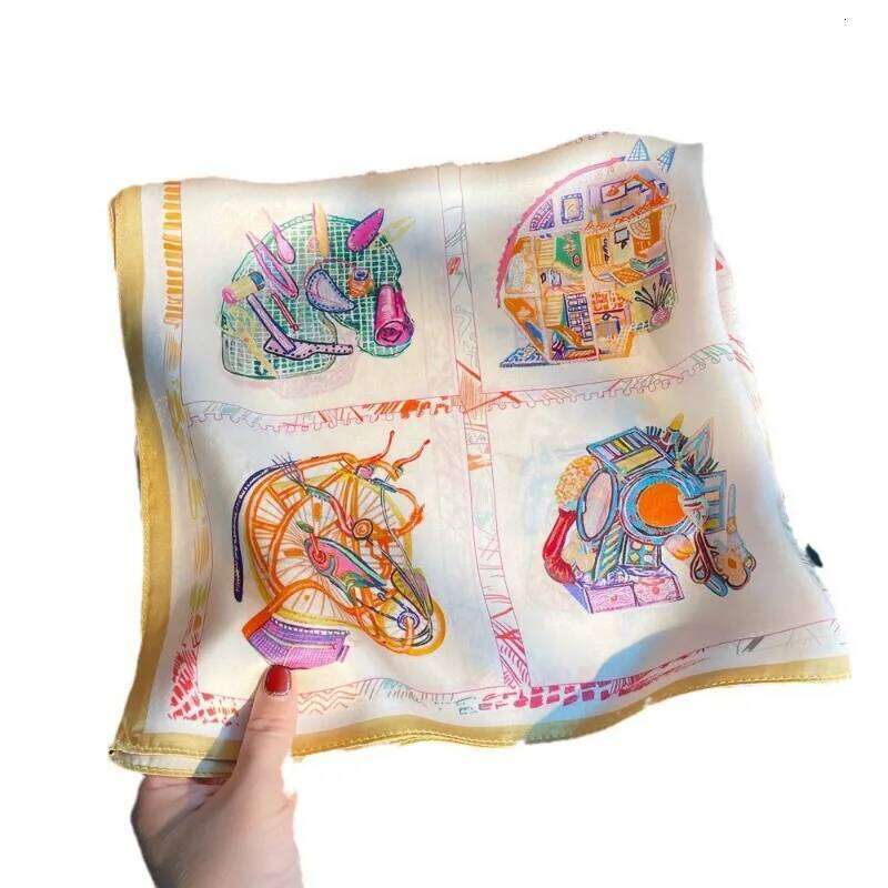 100% Mulberry Silk Satin for Women Colorful Abstract Horse Pattern Square Neck Scarf Multi Use as Headband Bag Decoration 26Y06226 - view 1
