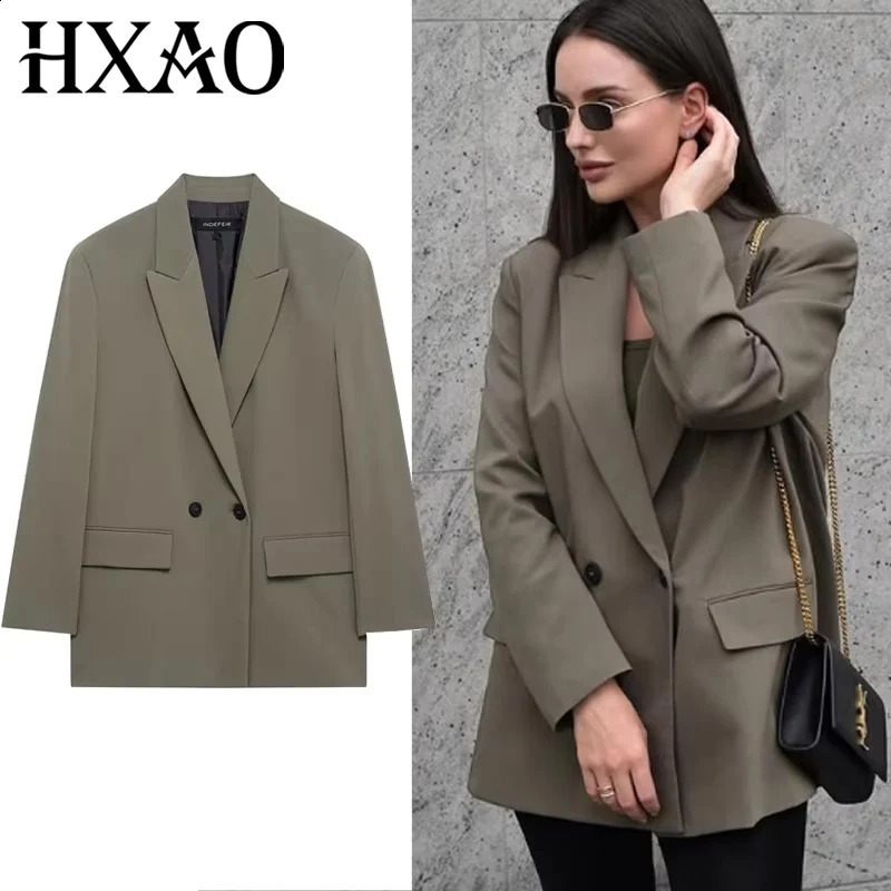 HXAO Womens Blazers Office Wear Long Blazer Spring Sleeve Solid Women Oversize Jacket High Quality 260625