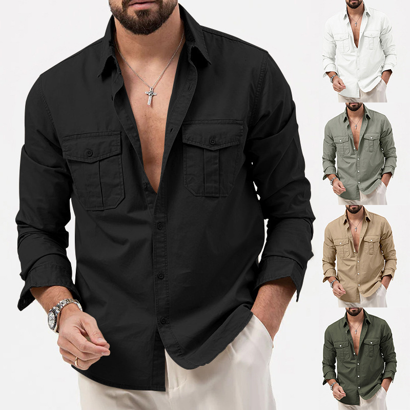 New mens shirt with multiple pockets casual long-sleeve top for men - view 3