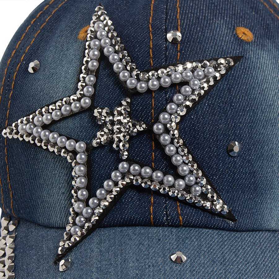 Shiny Y2K Hip Rhinestone hop Womens Baseball Fashion Pentagram Denim Cloth Hat For Female Spring Autumn Vintage SnapM260626 - view 7