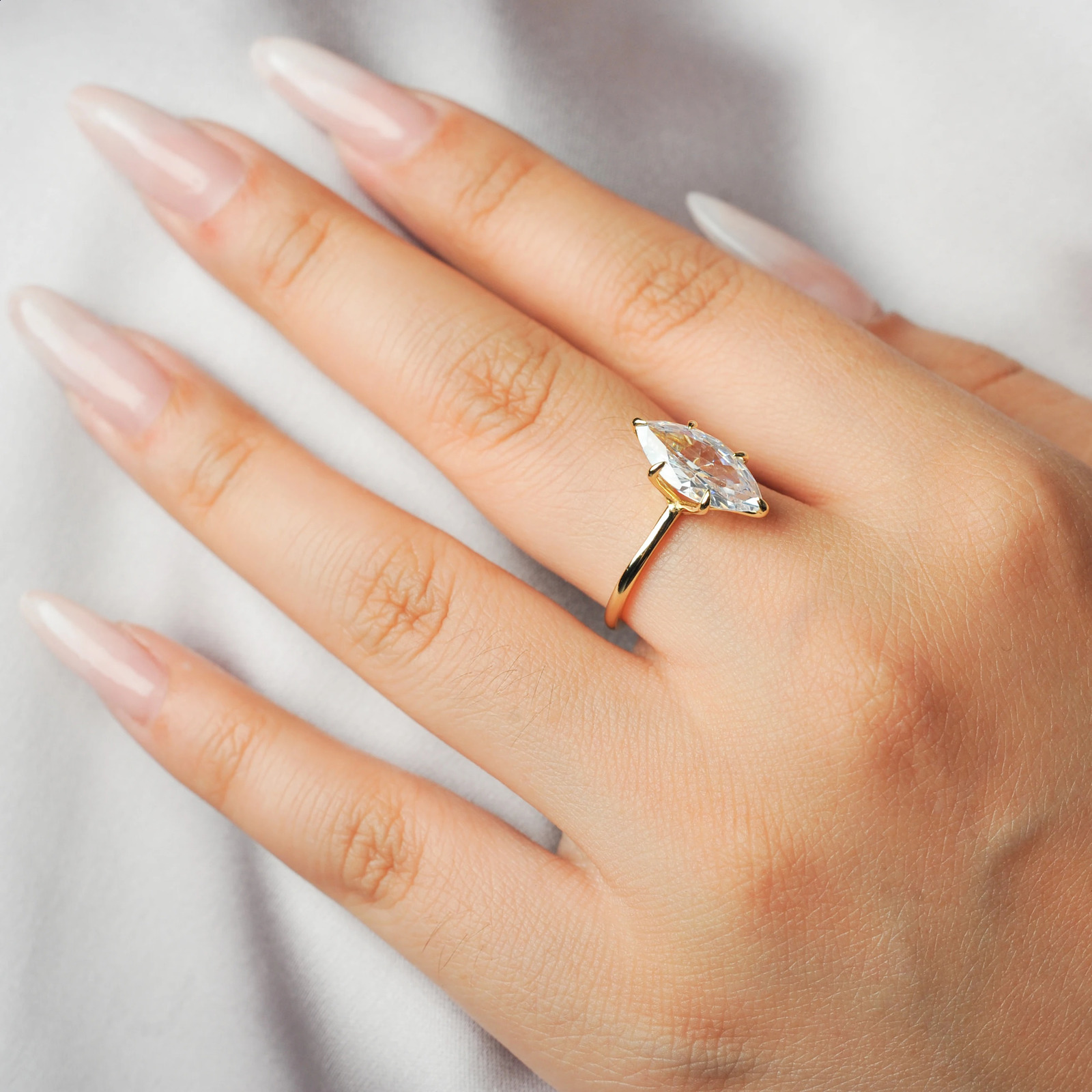 Potiy Vintage 9ct 5A Marquise Shape Cubic Zirconia Solitaire Engagement Ring For Women 925 Sterling Silver 14K Yellow Gold 260625 - view 5