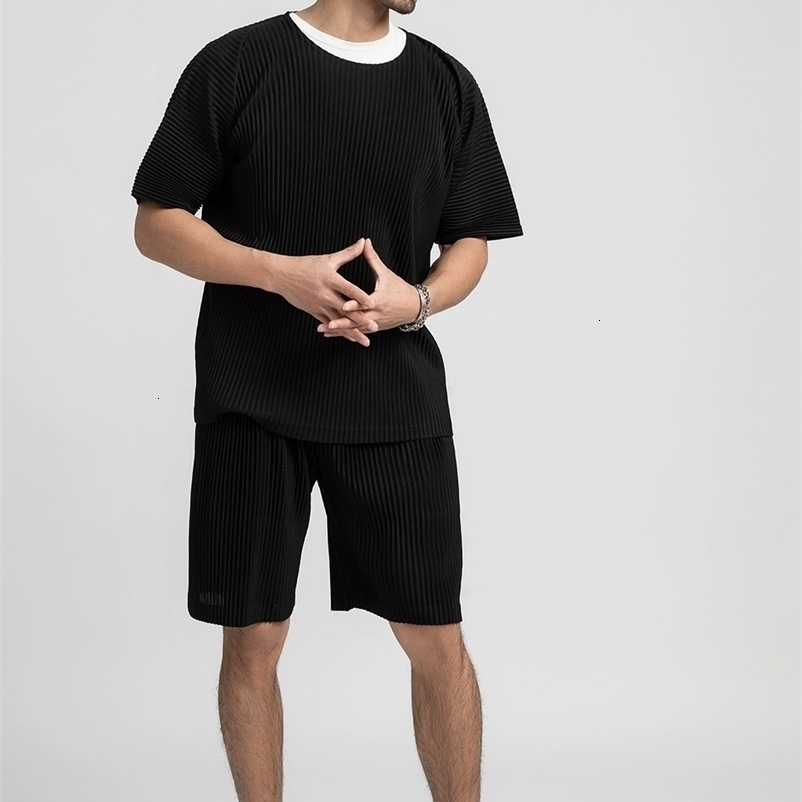 Miyake Shirt Thin Breathable Short Sleeve T Shirt Summer Solid Sports Top Miyake Pleated Men 260625 - view 3