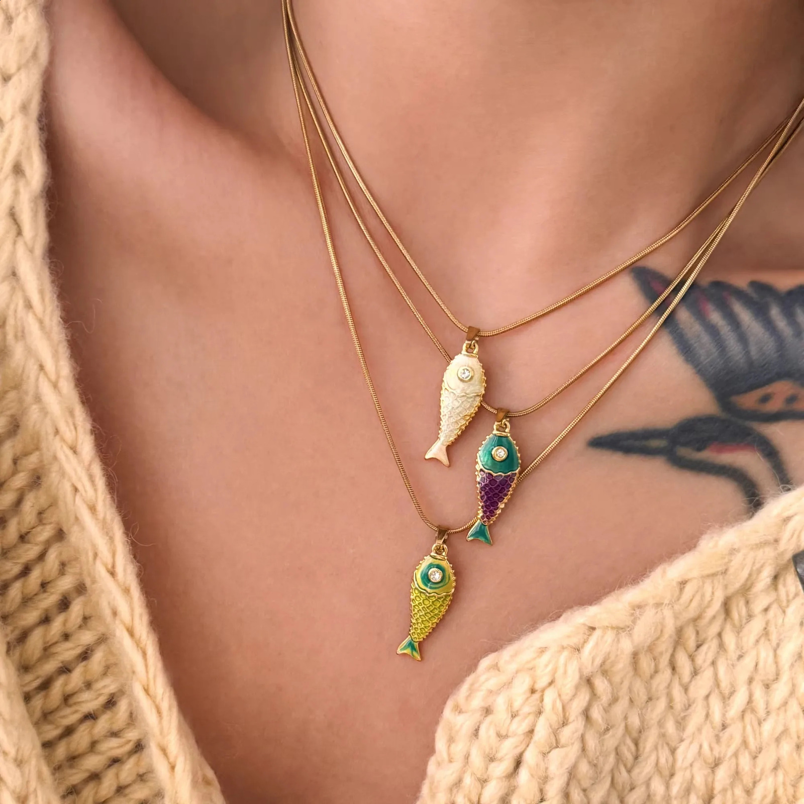 Stainless Steel 18k Gold Plated Daily Casual Cute Colorful Fish Pendant Necklace for Women Boho Tarnish Free Waterproof Jewelry 260626 - view 3
