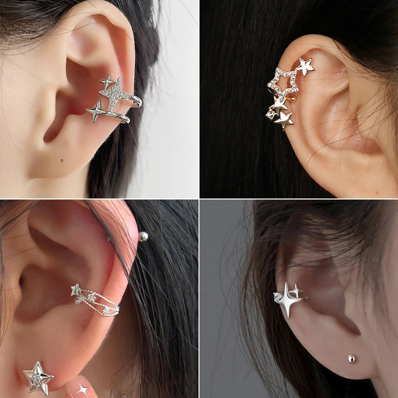 Korean Crystal Clip Earrings For Women Zircon Star Without Hole Jewelry Single Ear Bone Earings Cuffs 260623