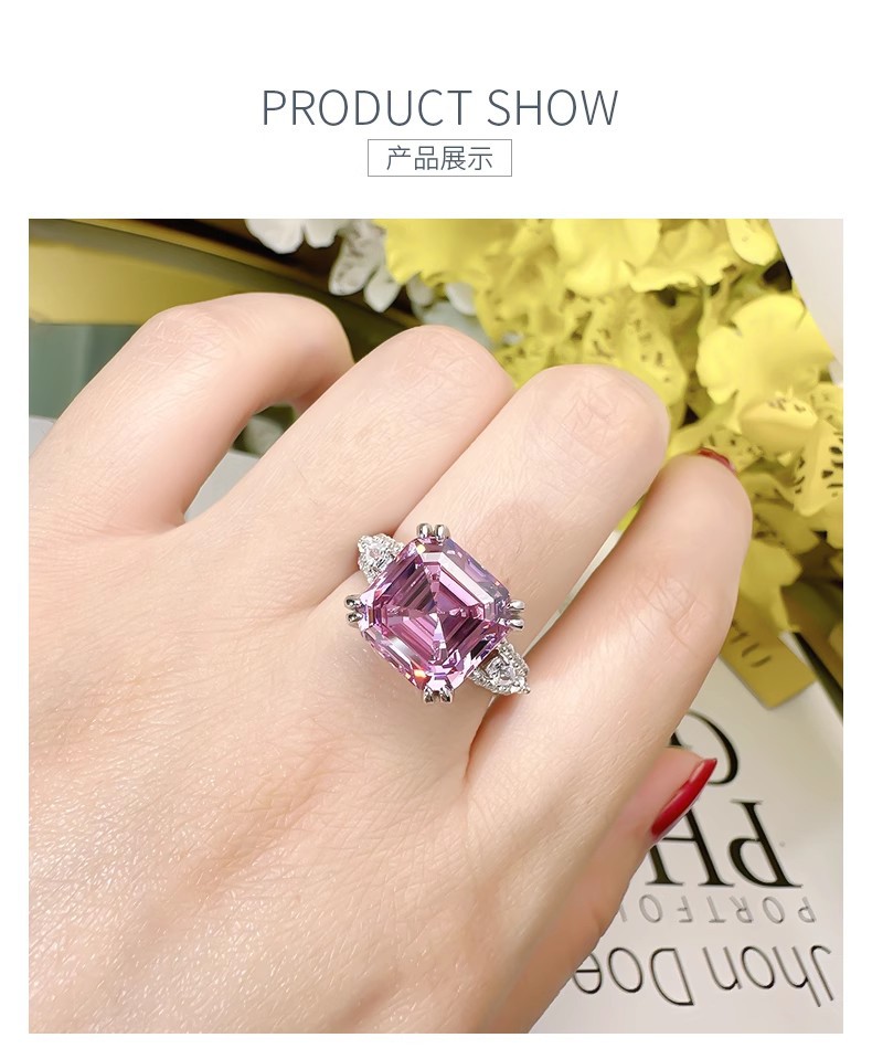 2026 Choucong Ins Top Sell Wedding Rings Luxury Jewelry White Gold Fill Asscher Cut Pink Topaz Sweet Cute Elegang Promise Women Open Bridal Ring Gift  - view 7