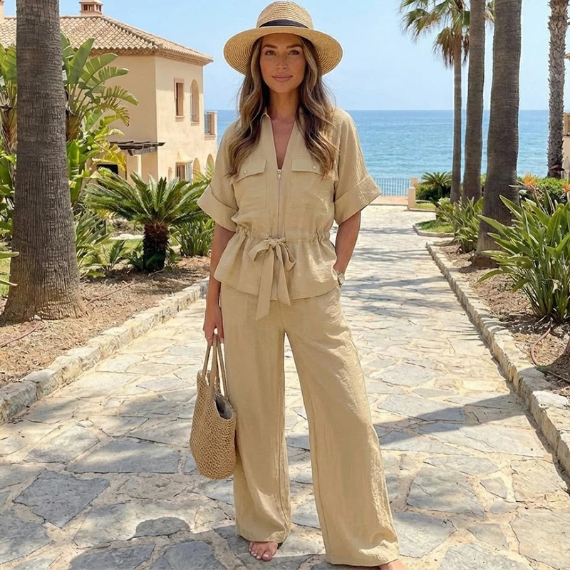 Willshela Women Fashion 2 Piece Set Solid Front Zipper Shirts Vintage High Elastic Waist Trousers Feamle Chic Lady Pants Sets 260626 - view 4