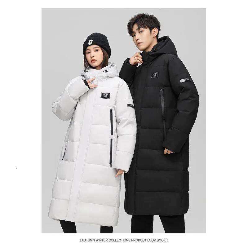 Fashionable White Duck Down Suitable Both Men Women in Winter Long Knee-length Cotton-padded Jackets with Thick Hooded W260626 - view 7
