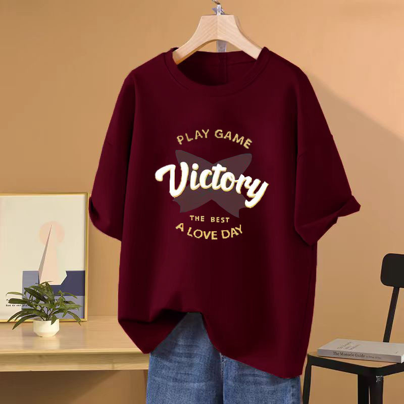 Women's Graphic T-Shirt, Casual Retro American-Style Cotton Blend Top with Short Flutter Sleeves, Regular Fit, Navy Blue Tie-Dye Print and Button Deta - view 3