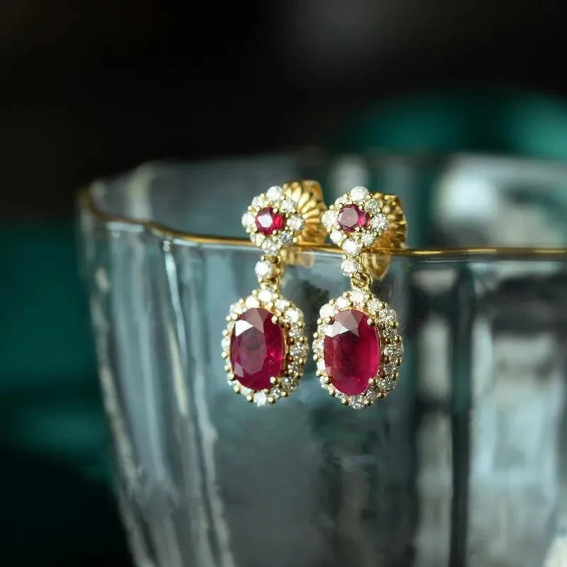 Original Ruby Silver Set Diamond Oval Womens Earrings Vintage Classic Shiny Engagement Wedding Jewelry 260625