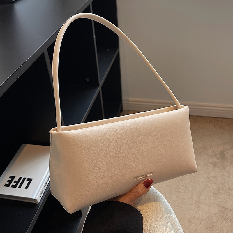 Solid Color Faux Leather Baguette Shoulder Bag Embossed Thin Handle Women Daily Commuter Simple Underarm Handbag - view 3