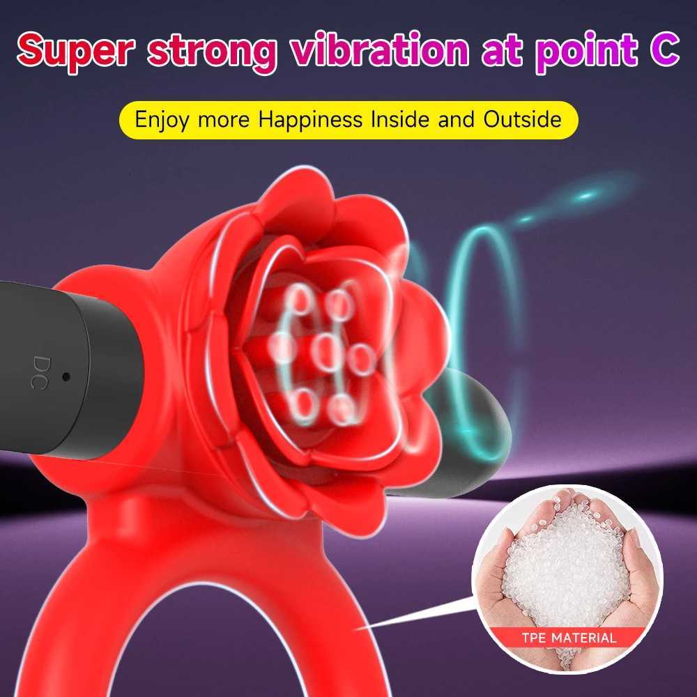 Sex Ring Rose Toy Penis for Man 10 Vibrations Pleasure Cock Rings Vibrator Clitoris Nipple G Spot Stimulator Adult Couples Goods M260626 - view 3