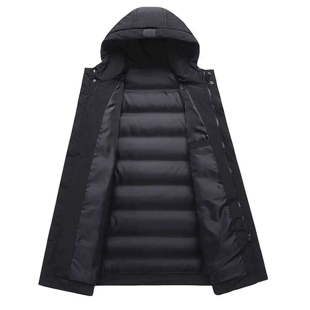 Zippered Men's Hooded Cotton Down Jacket with Long Sleeves Pockets Solid Color Thickened Casual Outwear for Winter W260626 - view 7
