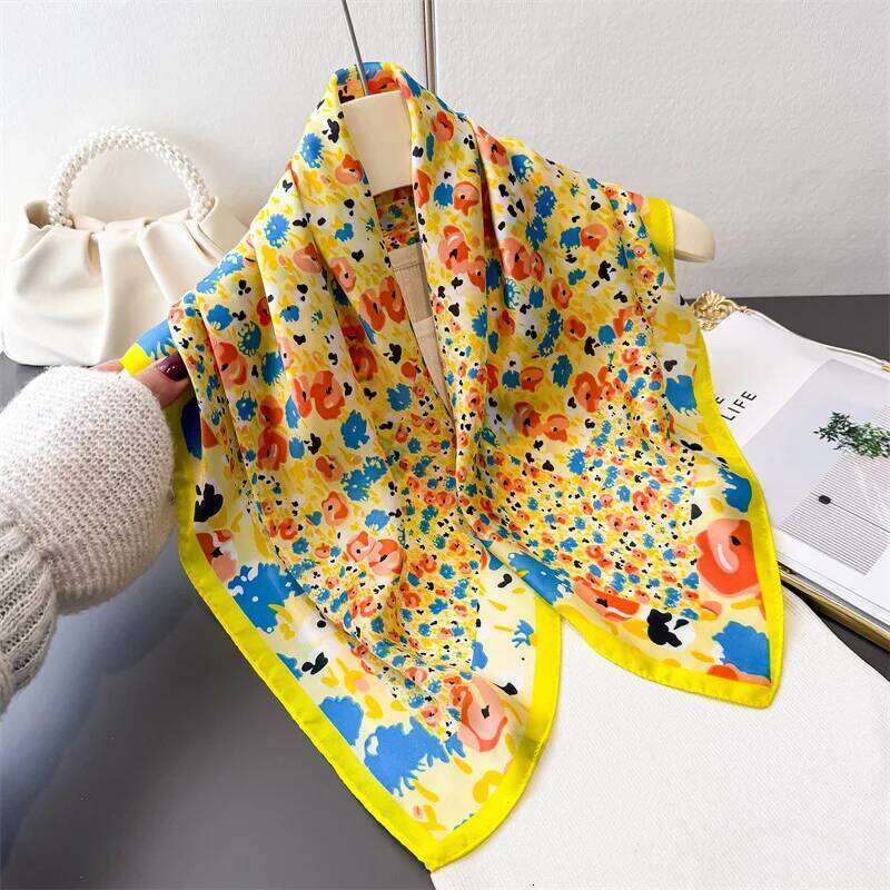 Summer Fresh Watercolor Floral Square Silk Scarf Soft Satin Boho Beach Vacation Bandana for Women Neck Hair Headband Tie Bag 26Y06226 - view 5