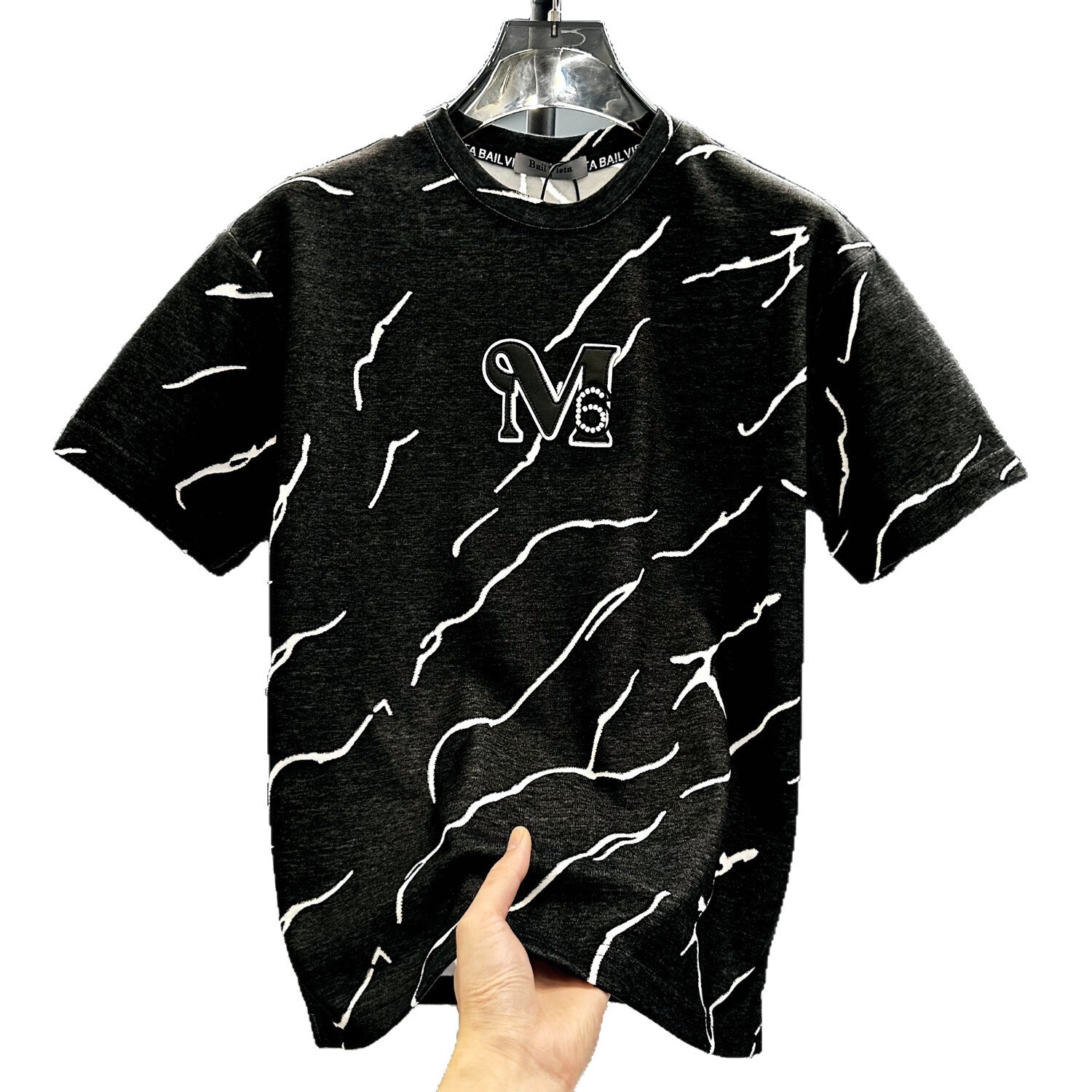 American-Style Light Luxury High-End Distressed Round-Neck Short-Sleeve T-Shirt, Trendy Brand, Summer 2025 New Men's Half-Sleeve Top Men Round-Ne - view 6