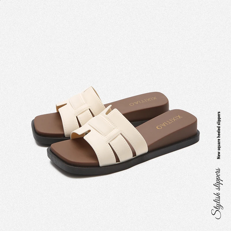 XIXITIAO 2026 Fashion Womens Color blocking Slide SandalsElegant Square Open Toe Slip On Wedge sandals Summer Beach Slippers 260626 - view 5