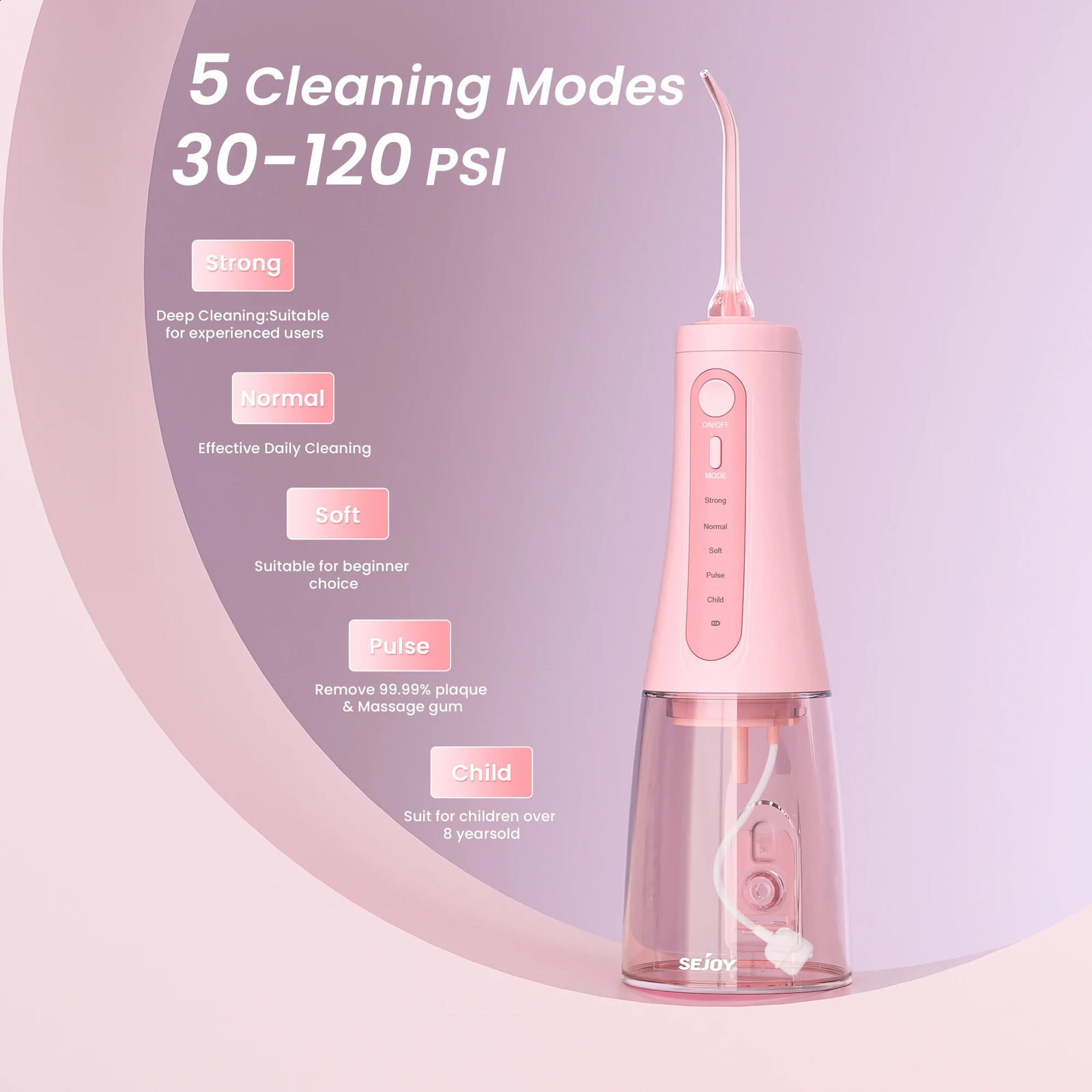 SEJOY Portable Electric Dental Water Flosser Irrigator Teeth Strips 350ML Tank 5 Modes 6 Jet Tips For Home Travel 260626 - view 3