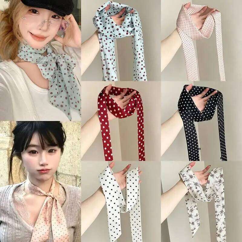 Floral Polka Dot Scarf-Thin Silk Neck Scarf for Women, Multi-purpose Hair Band & Bag Ribbon, Elegant Daily Wear Accessory 26Y06226 - view 5