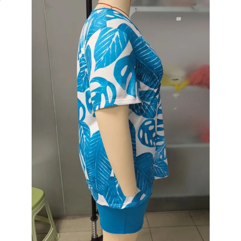 Womens Plus Size Pajamas Set Summer Breathe Short Sleeve TShirt And Shorts Sleepwear 2 Piece Casual Elastic Home Wear 260625 - view 5
