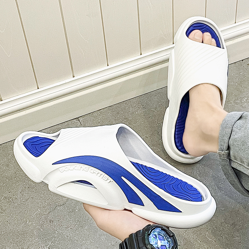 Men Two-tone Sport Slides Hollow Cutout Platform Slippers Soft EVA Thick Cushion Anti Slip Open Toe Shower Beach Casual Sandals