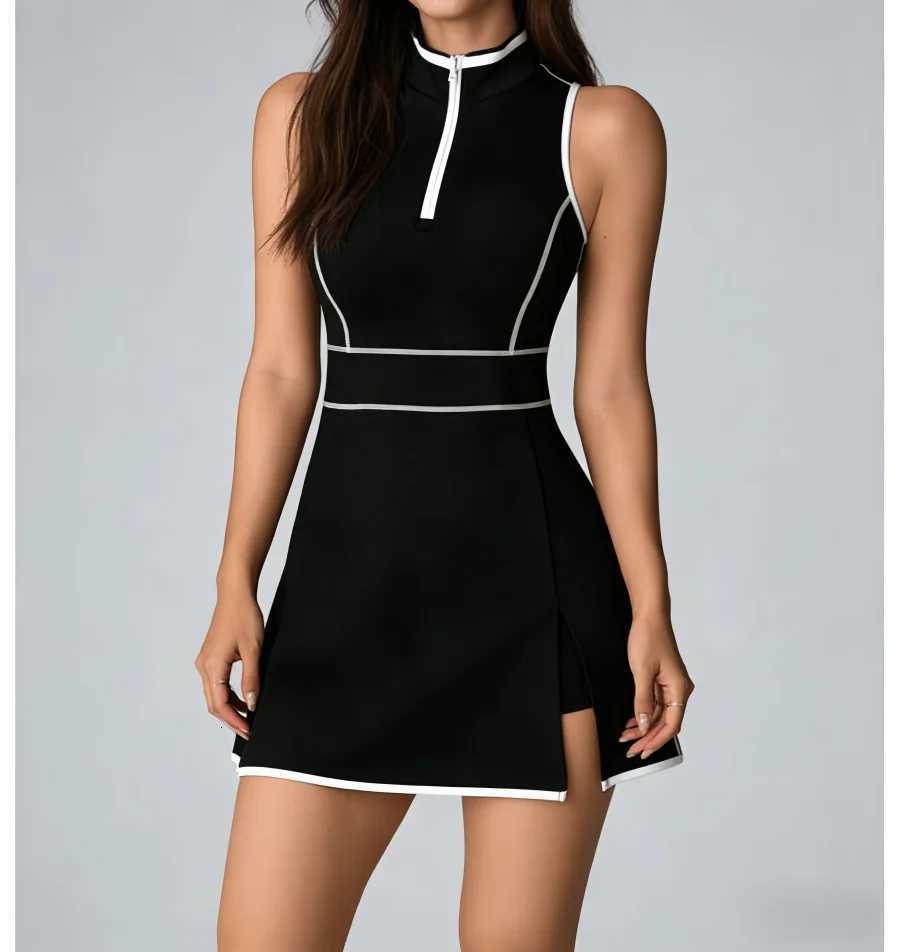 Running Dress Outdoor Summer Women Suit Lapel Collar Zipper Dress Female Sleeveless quick drying Soft Yoga Skirts Daily Wear M260626 - view 5
