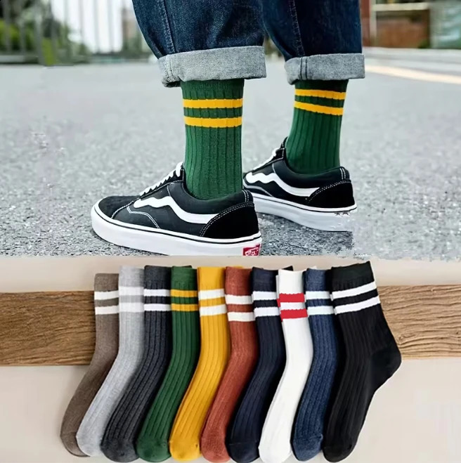 5 Pair Mens Striped Casual Breathable Socks High Quality Harajuku Retro Cotton 260622 - view 3