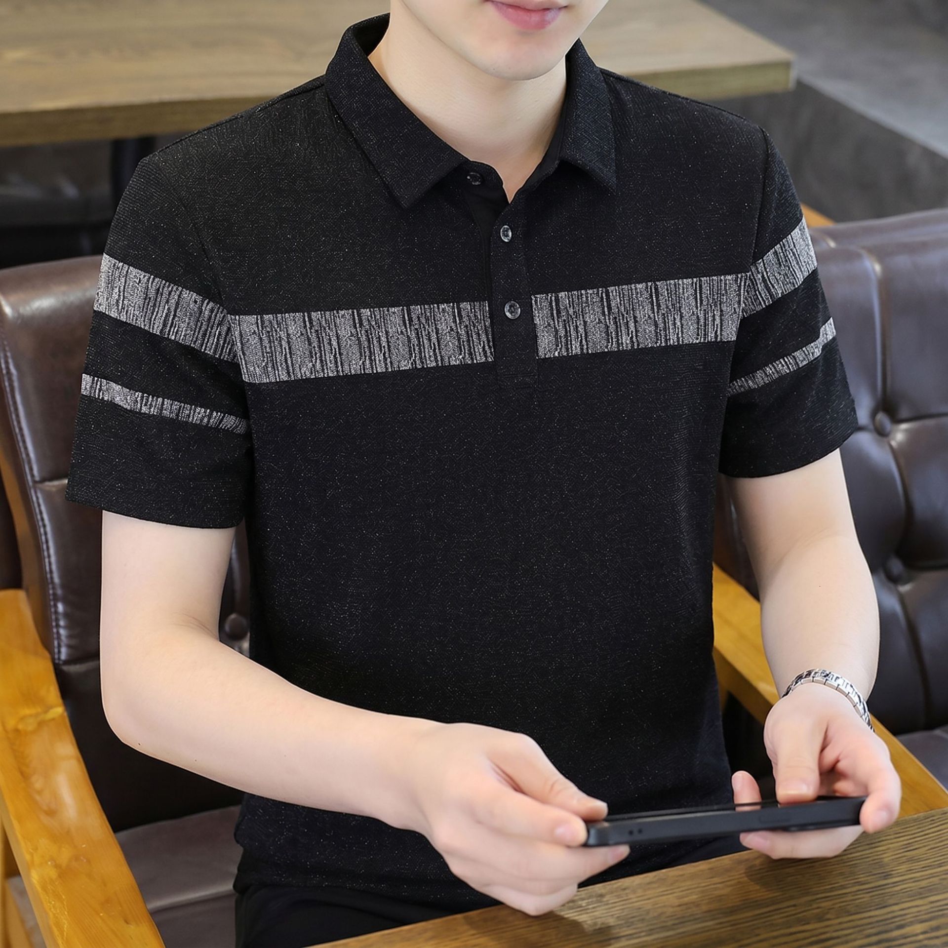 High-End Summer Color-Blocked Turn-Down Collar Short-Sleeve T-Shirt POLO Shirt, Fashionable, Casual, Versatile Men's Clothing - view 5