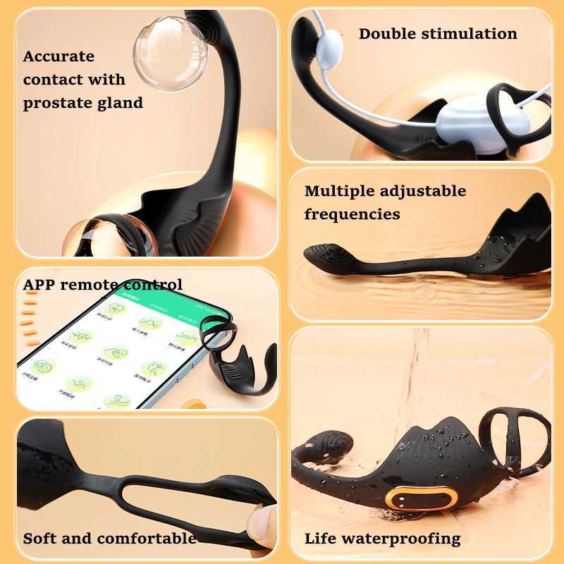 Penis APP Male Remote Control Ring Delayed Ejaculation Vibrating Ring 3-in-1 Multifunctional Male Sex Toy Prostate Vibrator M260626 - view 6