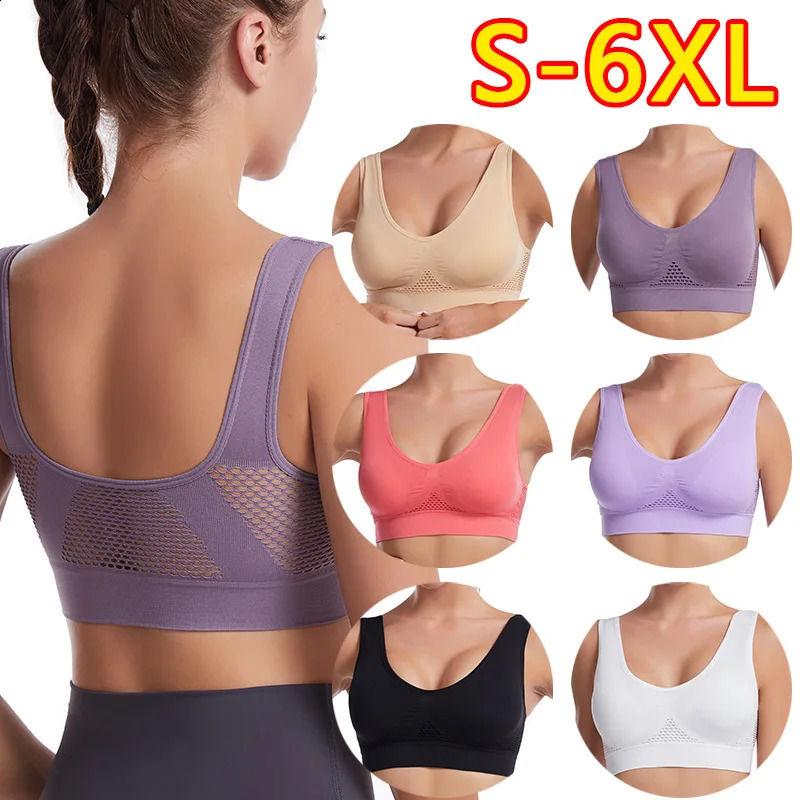 3PCSlot Hollow out Breathable Sports Bra With Pad Plus Size Seamless Vest For Women Active Wirefree Brassiere Push Up S6XL 260626 - view 4