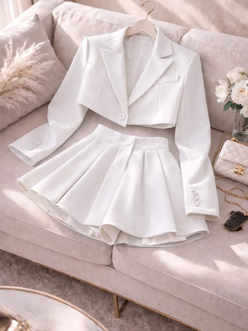 Womens Short Blazer Sets 2 Piece and Mini Skirt Sets Business Casual Suits SF061 - view 9