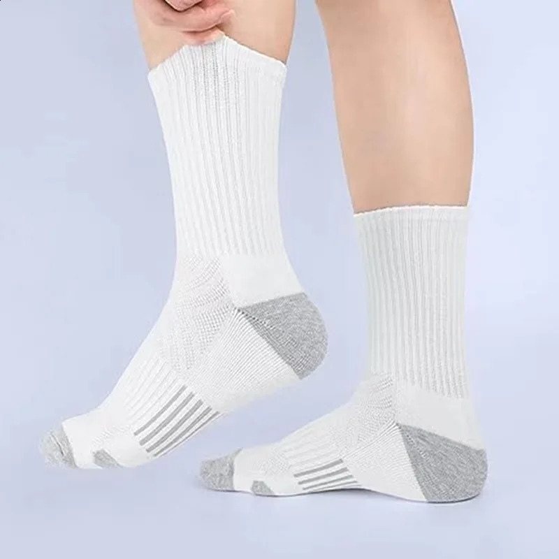 3 Pairs Men Solid Color Sports Socks Large Size Mid Calf Cotton Breathable Black White Gray Long Fall Winter 260622 - view 4