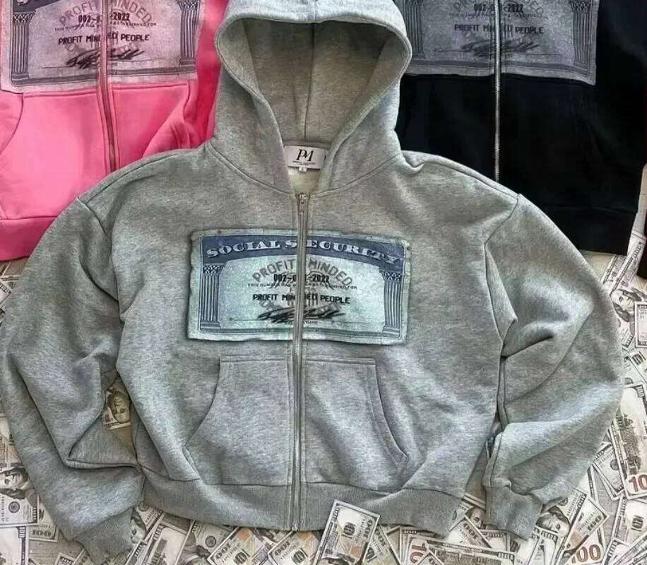 Y2K retro autumn hoodies for men and women printed personalized patterns style street hooded cardigan long sleeves W260626 - view 3