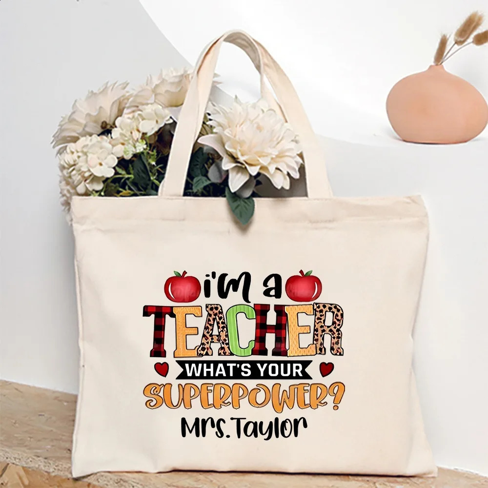 Personalised Tote Bag Teacher Life Shoulder Bags Custom Name Canvas Shopping Bag Travel Handbags Teachers Day Gift for Teachers 260625 - view 7