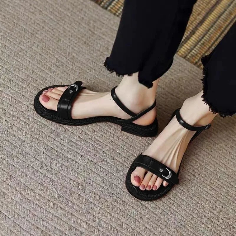 ner Summer Women Sandals y Narrow Leather Strap One Word Buckle Flat Wide Heel Platform Casual Shoes 260626 - view 3