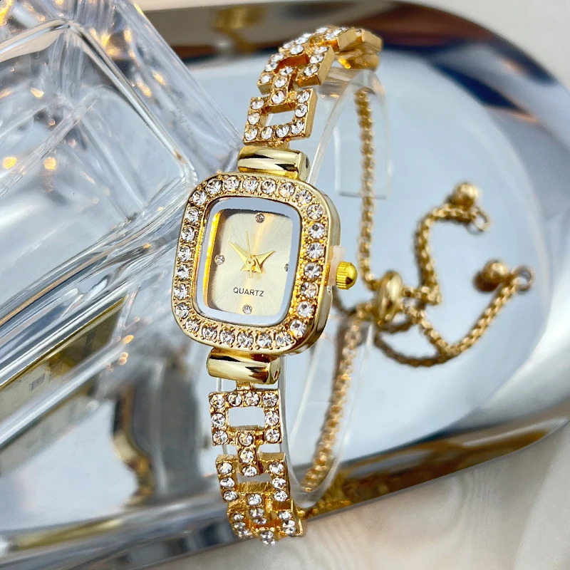 Cross-border small square bracelet pull womens watch free adjustment square chain diamond set small ladies quartz watch 260624