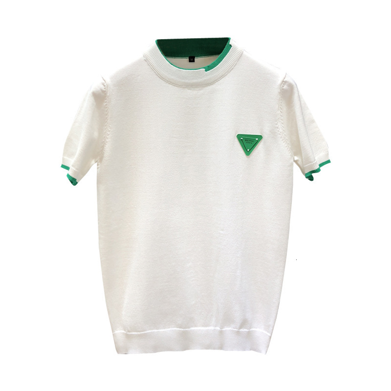 Mens Crew Neck Knit Short Sleeve Top Slim Fit Contrast Collar Triangle Badge Three Solid Colors Light Luxury Soft Breathable Summer Base Layer Shirt - view 6
