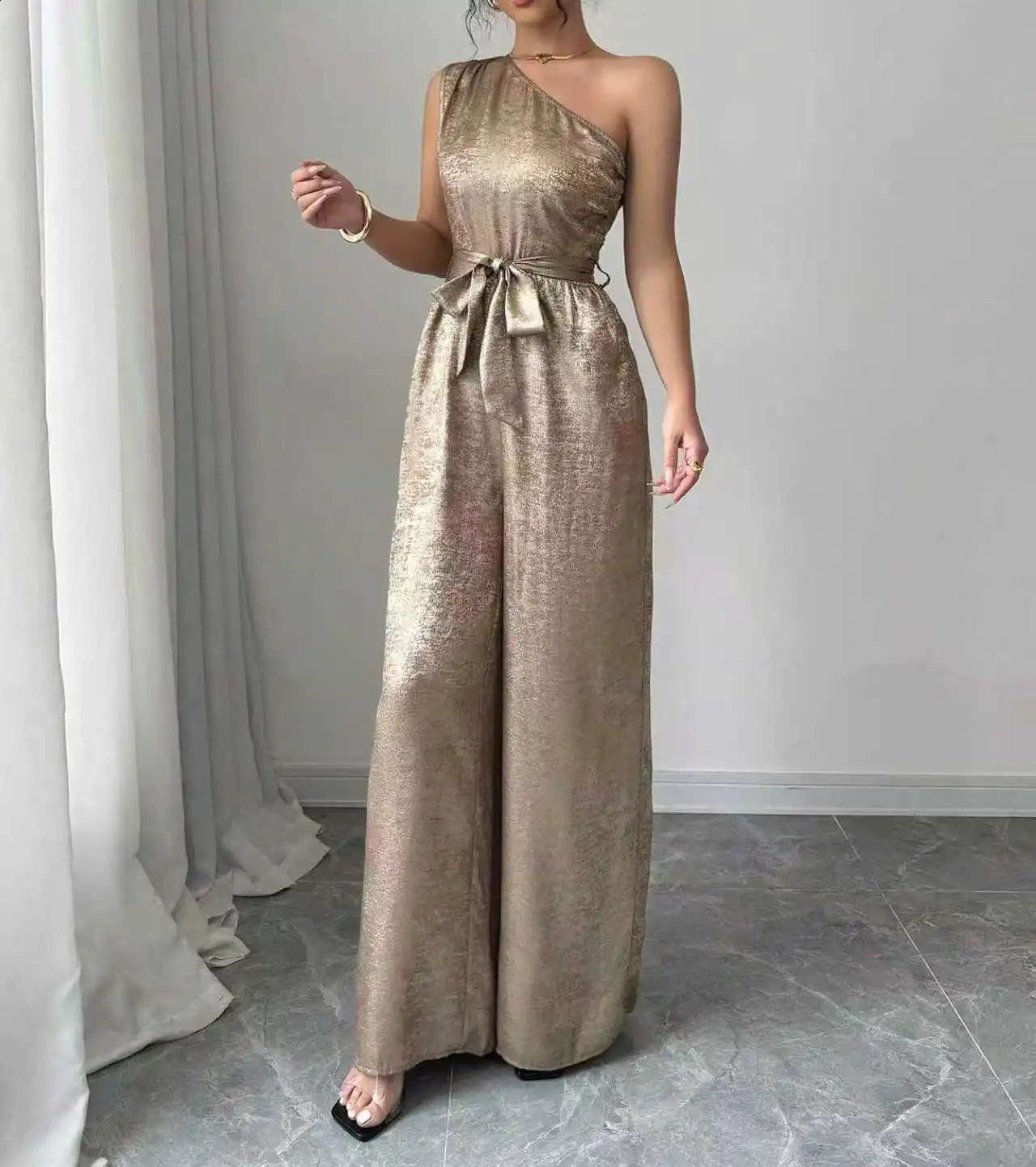 Women High Waist White Halter Neck Zip Front Wide Leg Jumpsuit Elegant Sleeveless Casual Party Vacation Romper 260626 - view 4
